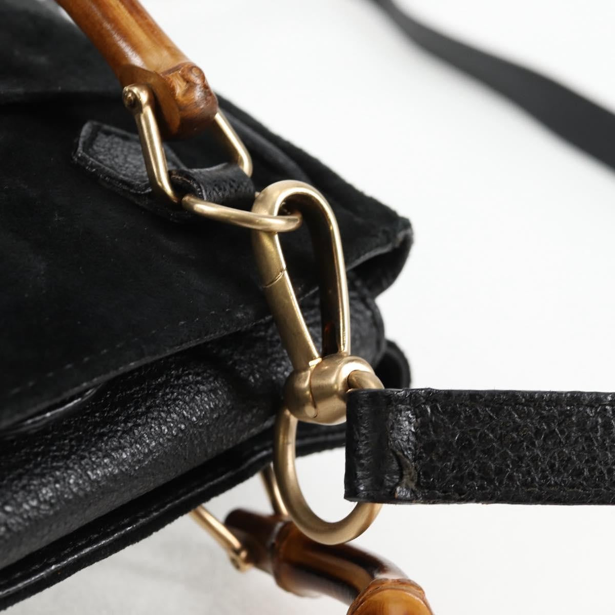 Gucci Vintage Bamboo Front Pocket Suede Black Suede Tote Bag Bag (Pre-Owned)