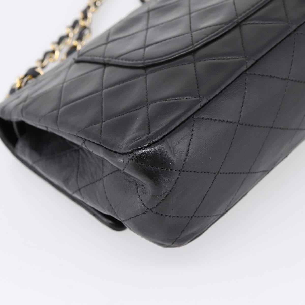 Chanel Timeless - Classic Double Flap Quilted Lambskin Black Leather Handbag (Pre-Owned)