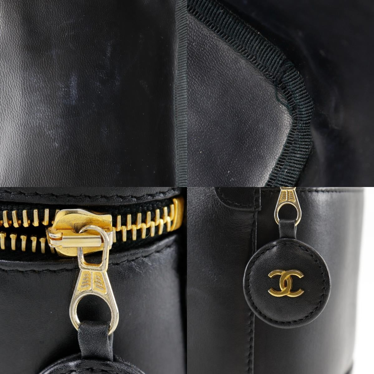 Chanel Vintage Cosmetic Case Leather Black Leather Clutche & Pouche Bag (Pre-Owned)