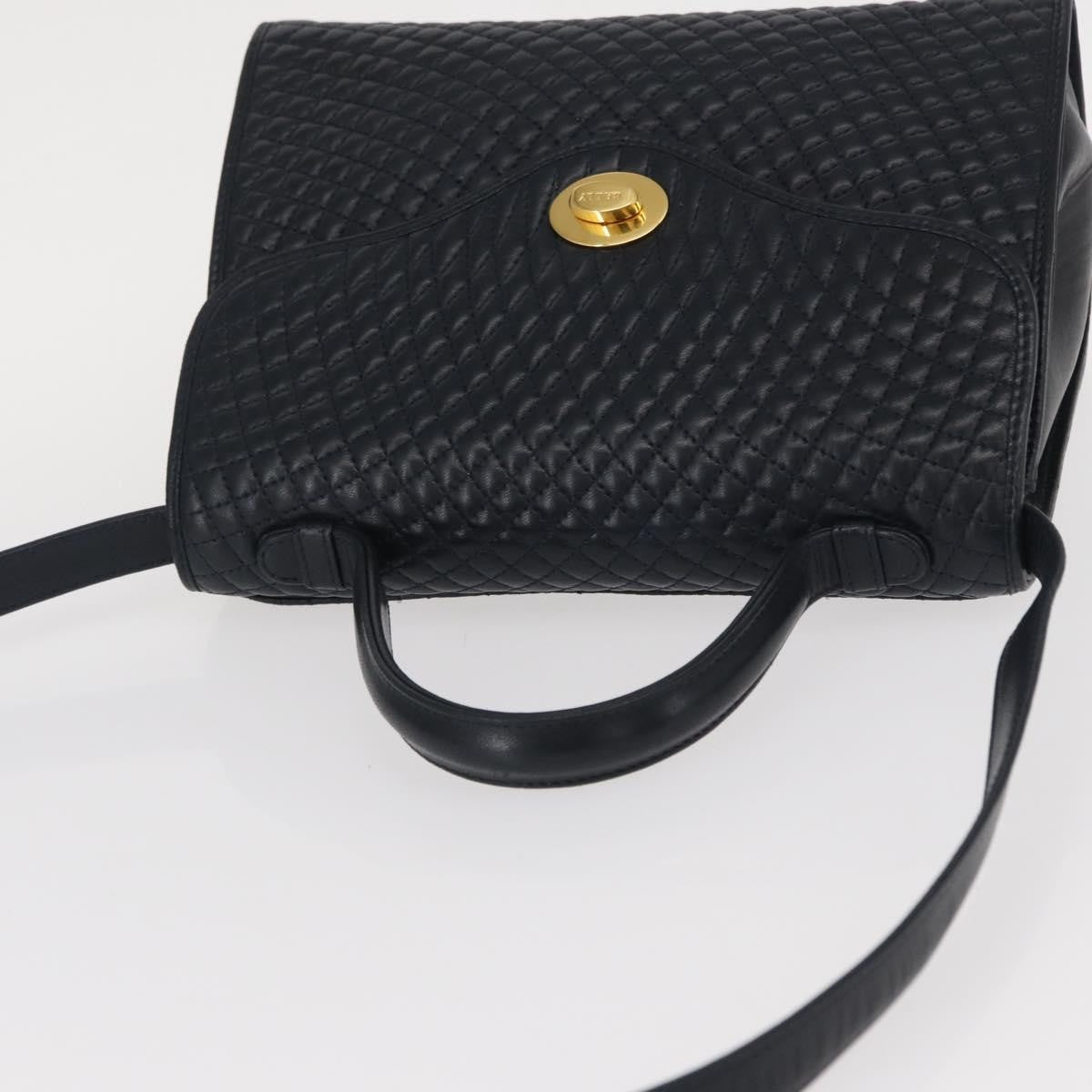 Bally Vintage Quilted Leather Navy Leather Handbag (Pre-Owned)