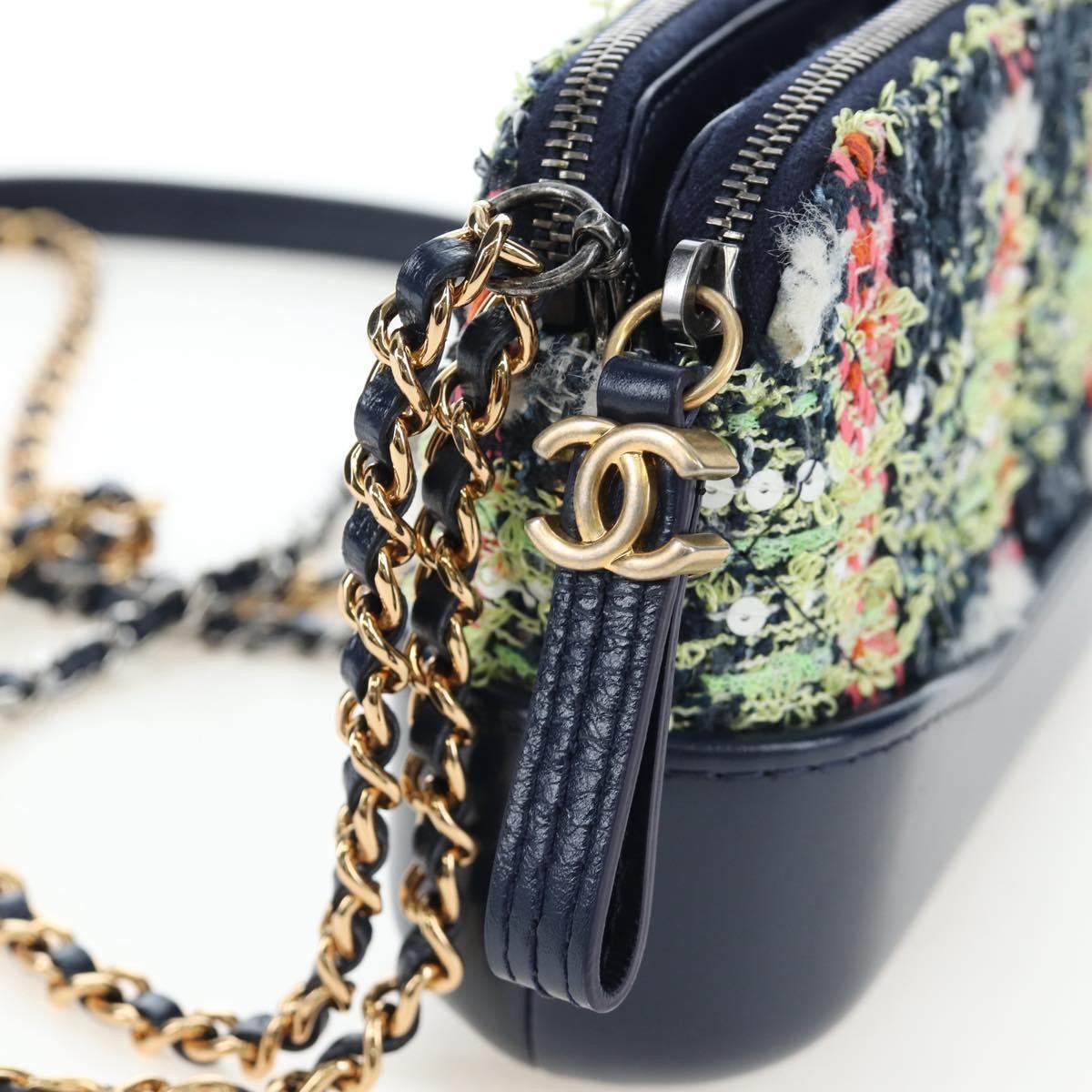 Chanel Gabrielle Tweed Navy Tweed Clutche & Pouche Bag (Pre-Owned)