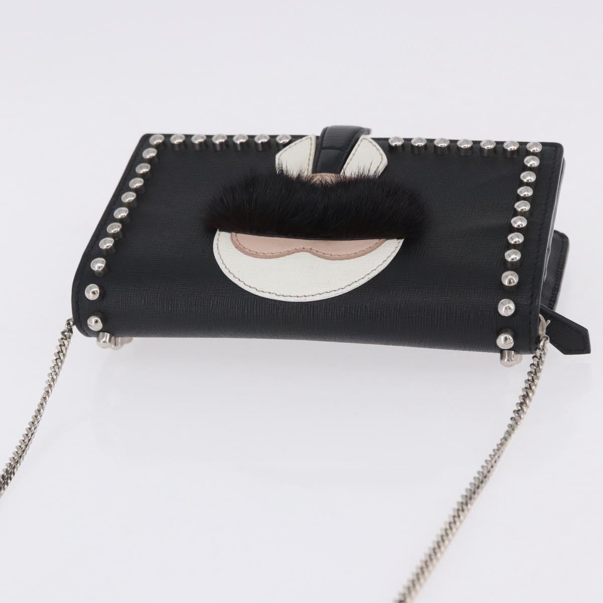 Fendi Karlito Wallet On Chain Studded Saffiano Leather Black Leather Crossbody Bag Bag (Pre-Owned)