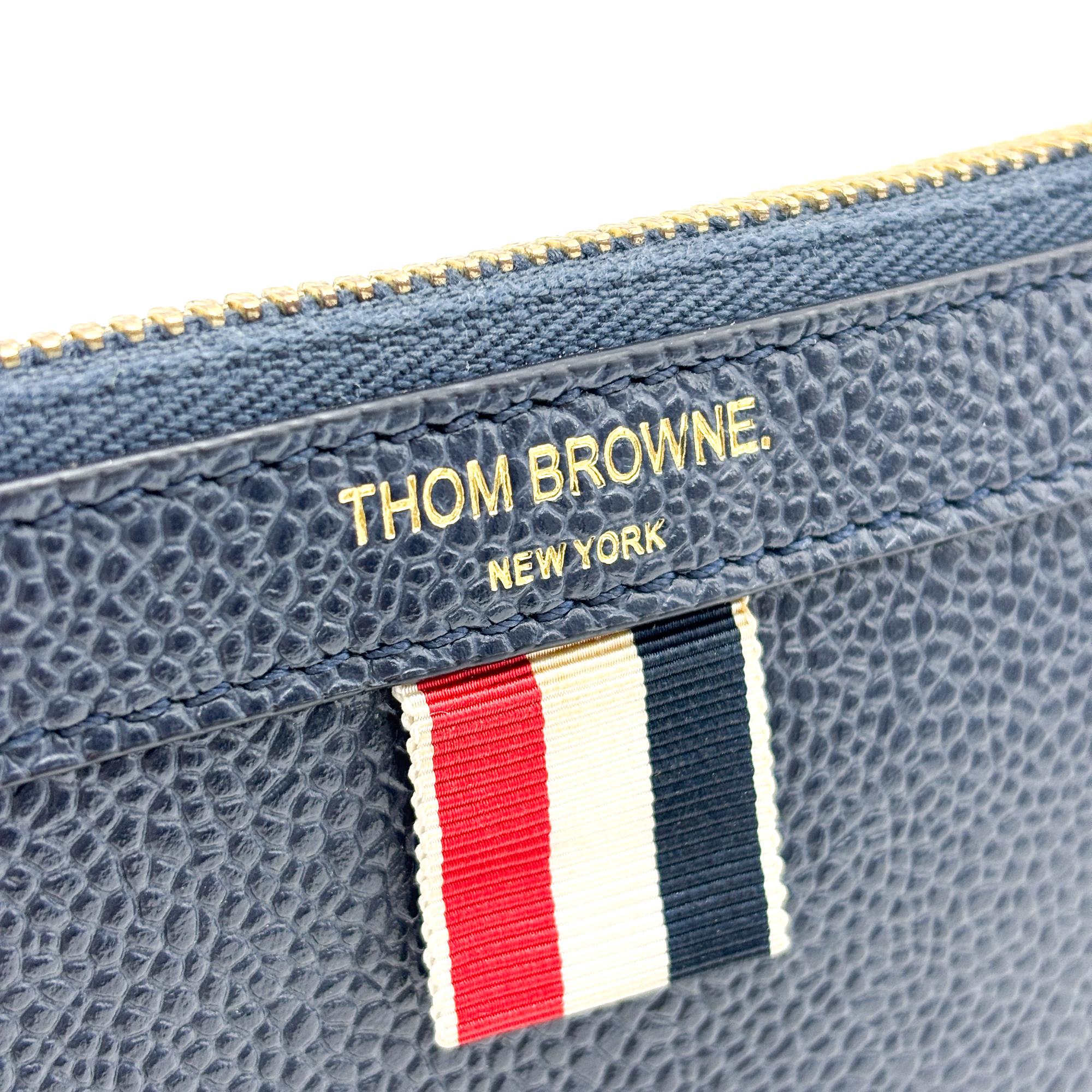 Thom Browne Zip Document Holder Leather With Applique Navy Leather Briefcase Bag (Pre-Owned)