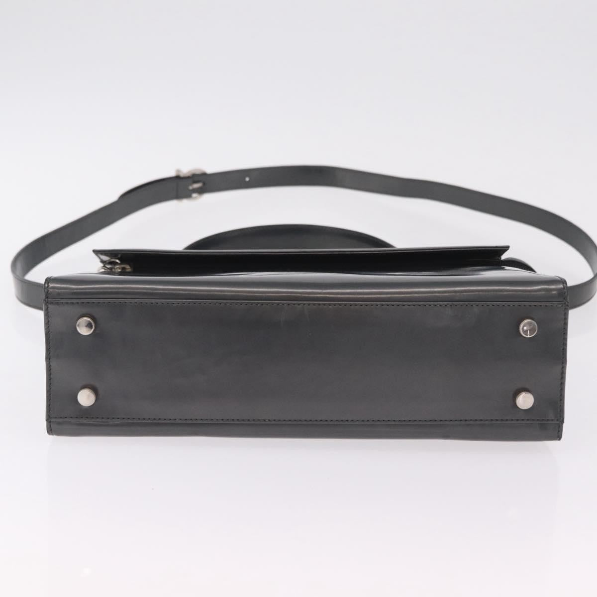Salvatore Ferragamo Gancini Leather Gray Patent_Leather Handbag (Pre-Owned)