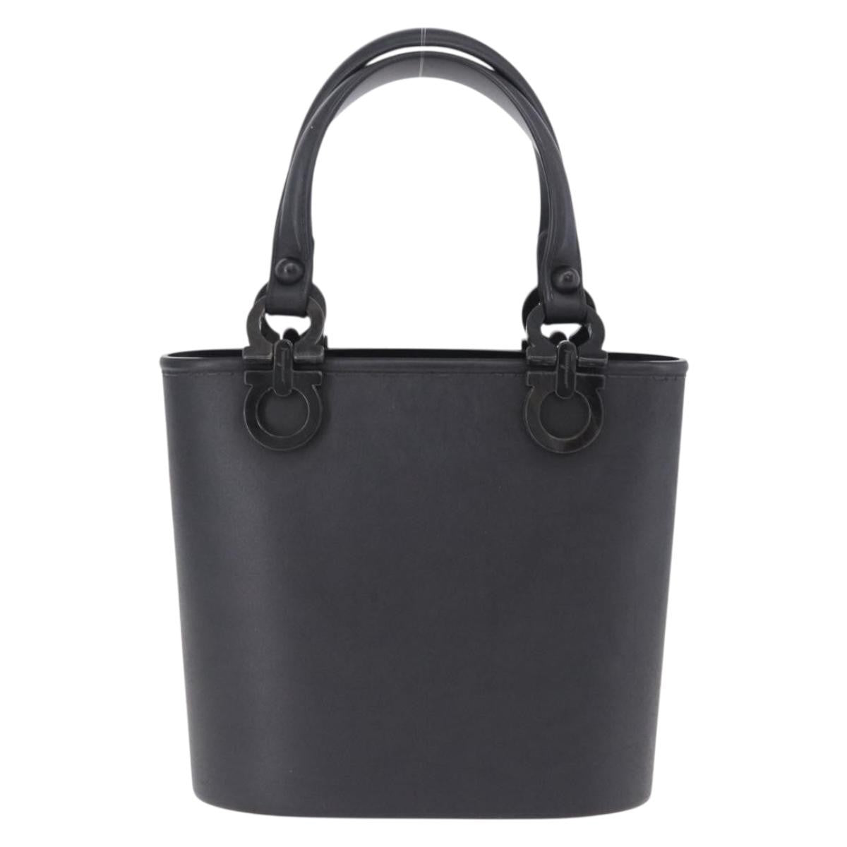 Salvatore Ferragamo Gancini Top Handle Leather Black Rubber Handbag (Pre-Owned)