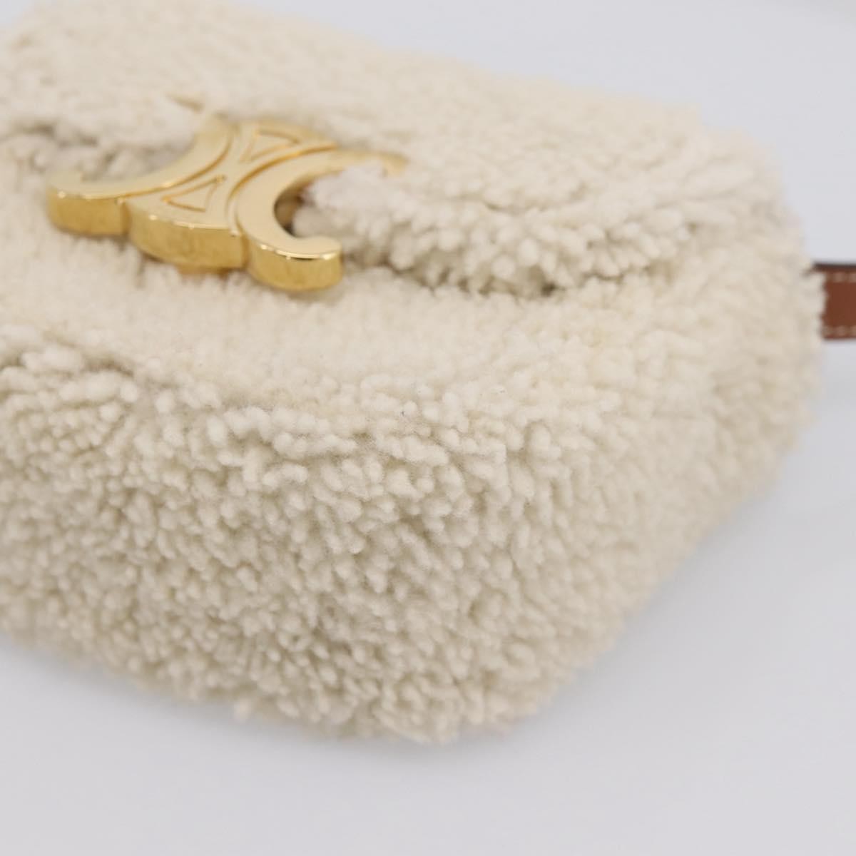 Celine Triomphe Shoulder Shearling Beige Wool Handbag (Pre-Owned)
