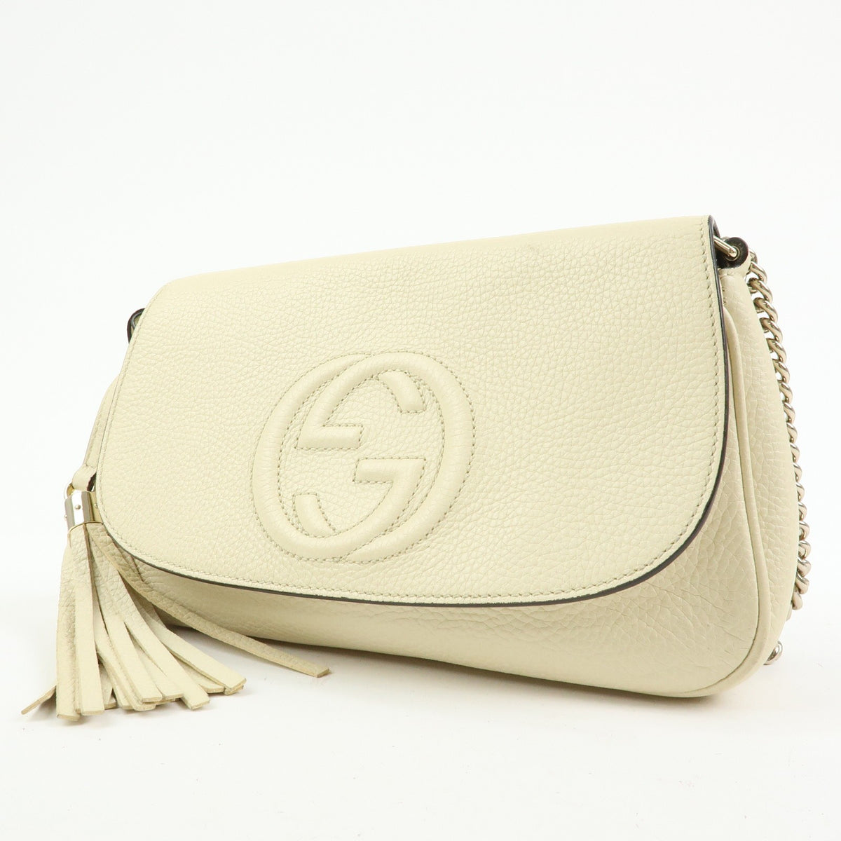 Gucci Soho Chain Leather White Leather Crossbody Bag Bag (Pre-Owned)