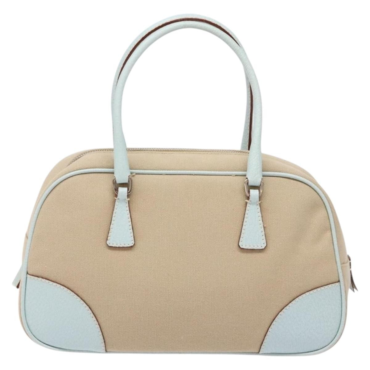 Prada Bauletto Canvas With Leather Beige Canvas Bag (Pre-Owned)