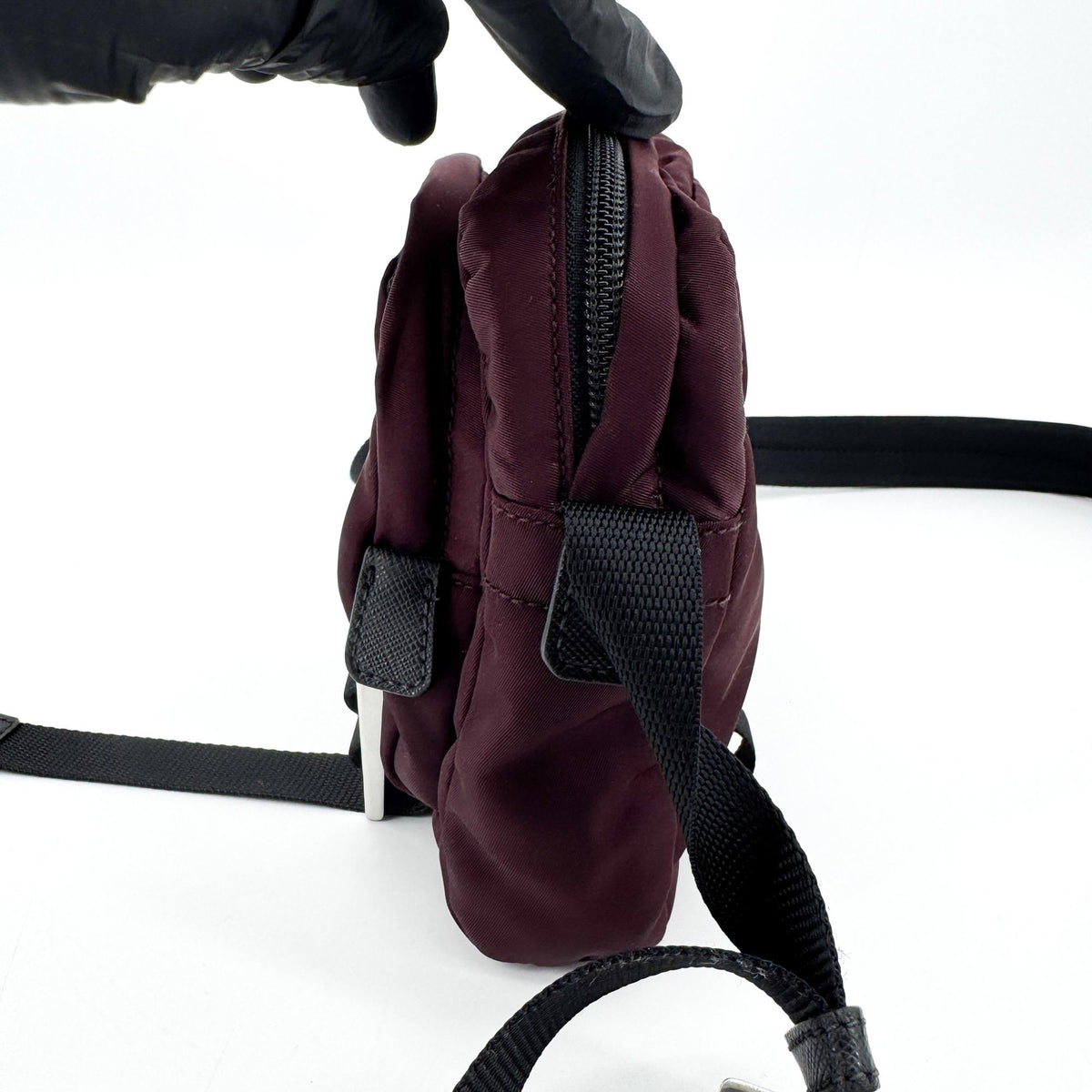 Prada Technical Zip Tessuto Burgundy Nylon Crossbody Bag Bag (Pre-Owned)