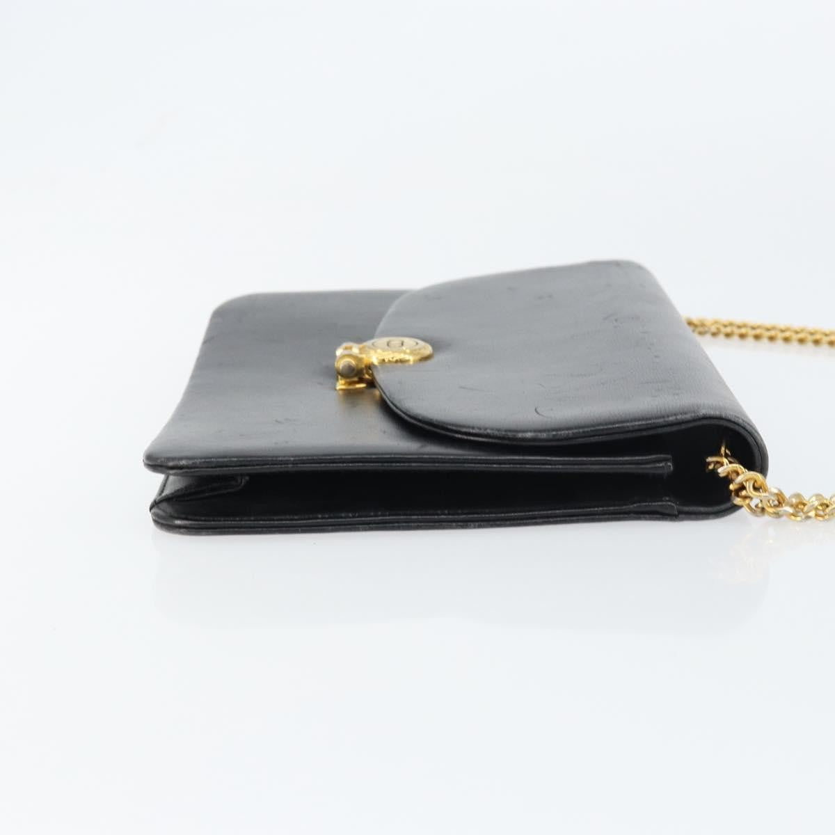 Christian Dior Vintage Chain Flap Leather Black Leather Shoulder Bag Bag (Pre-Owned)
