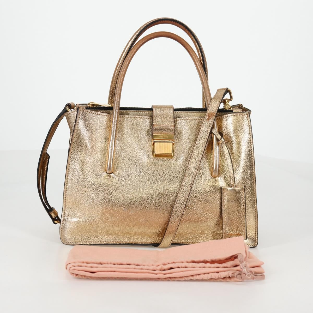 Miu Miu Madras Convertible Compartment Tote Leather Gold Leather Bag (Pre-Owned)
