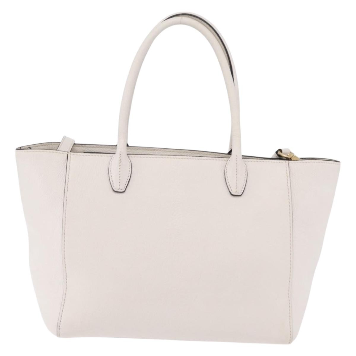 Miu Miu Madras Front Zip Leather White Leather Tote Bag Bag (Pre-Owned)