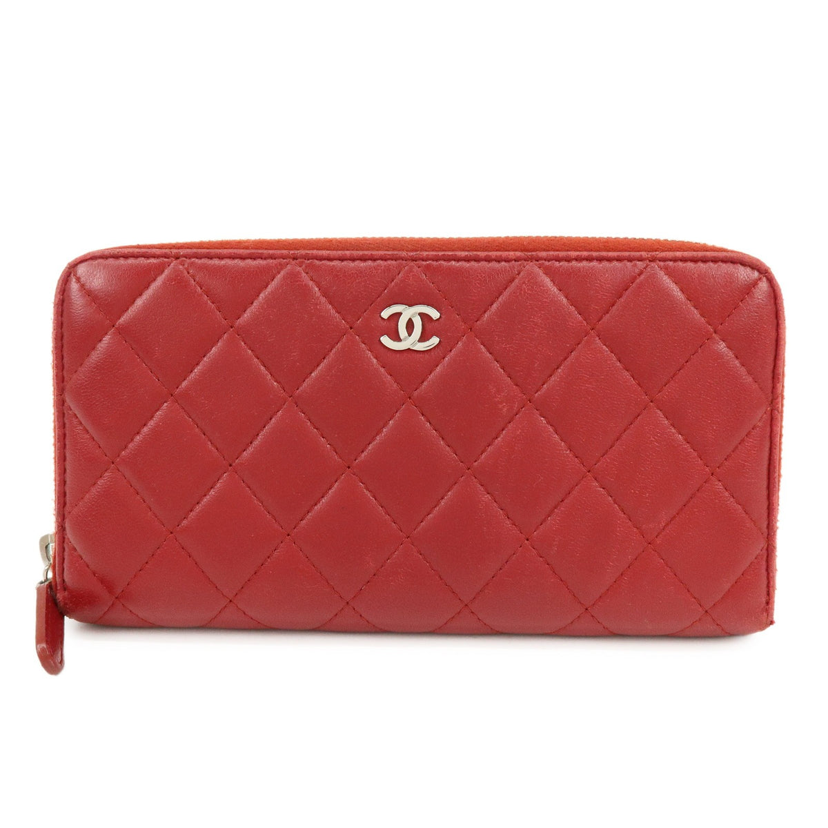 Chanel Zip Around Quilted Lambskin Red Leather Wallets Accessory (Pre-Owned)