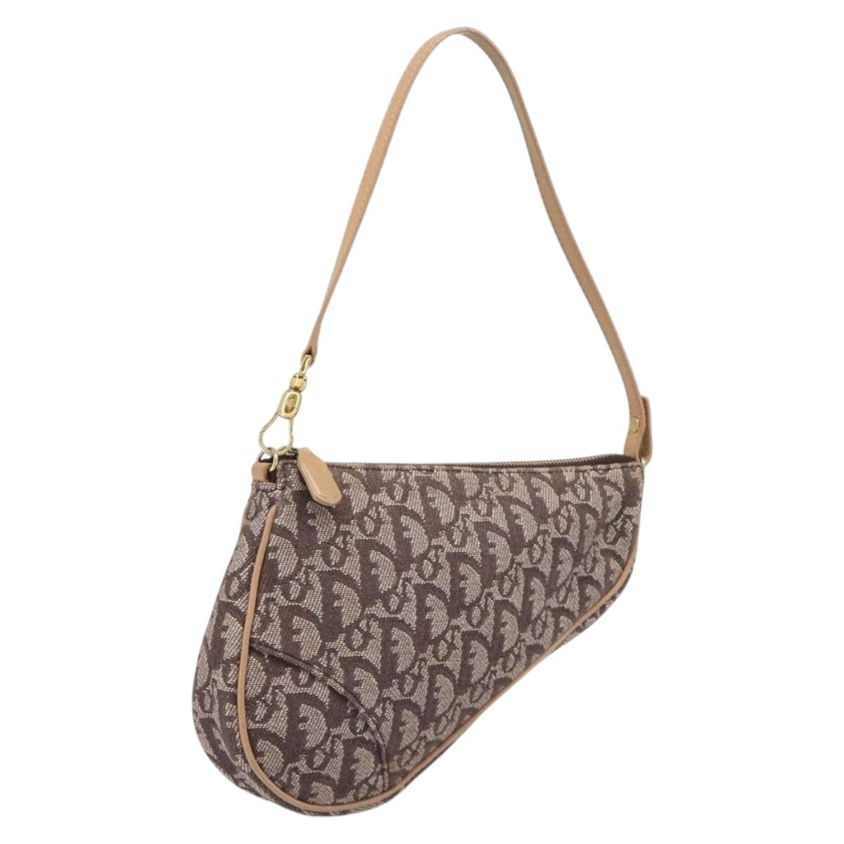 Christian Dior Vintage Saddle Bag Canvas Brown Canvas Clutche & Pouche Bag (Pre-Owned)