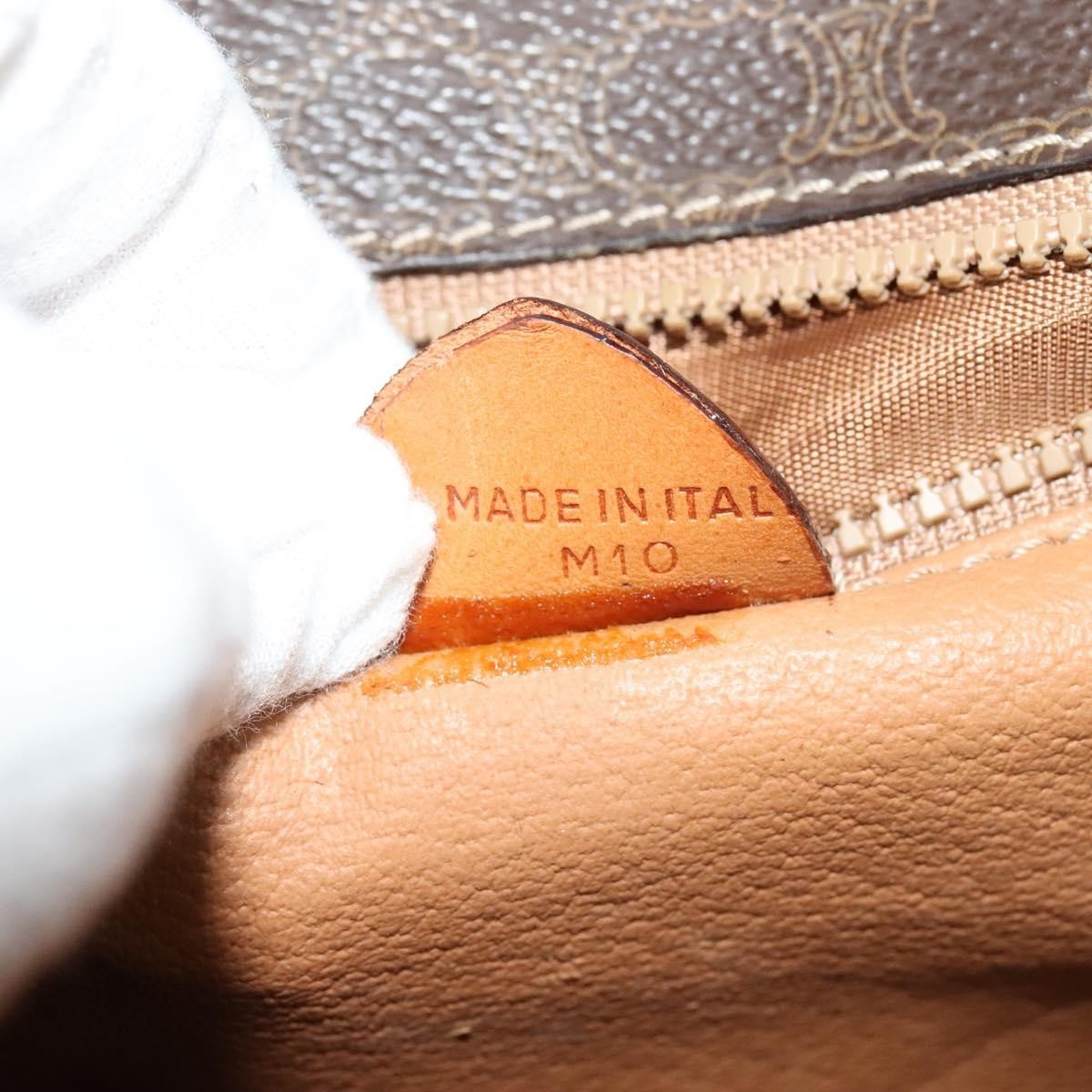 Celine Vintage Macadam Circle Logo Canvas And Leather Brown Canvas Shoulder Bag Bag (Pre-Owned)