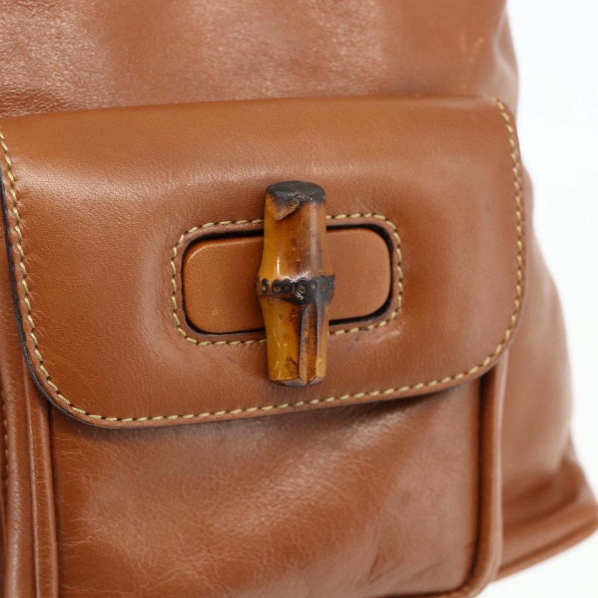 Gucci Vintage Bamboo Leather Brown Leather Backpack Bag (Pre-Owned)