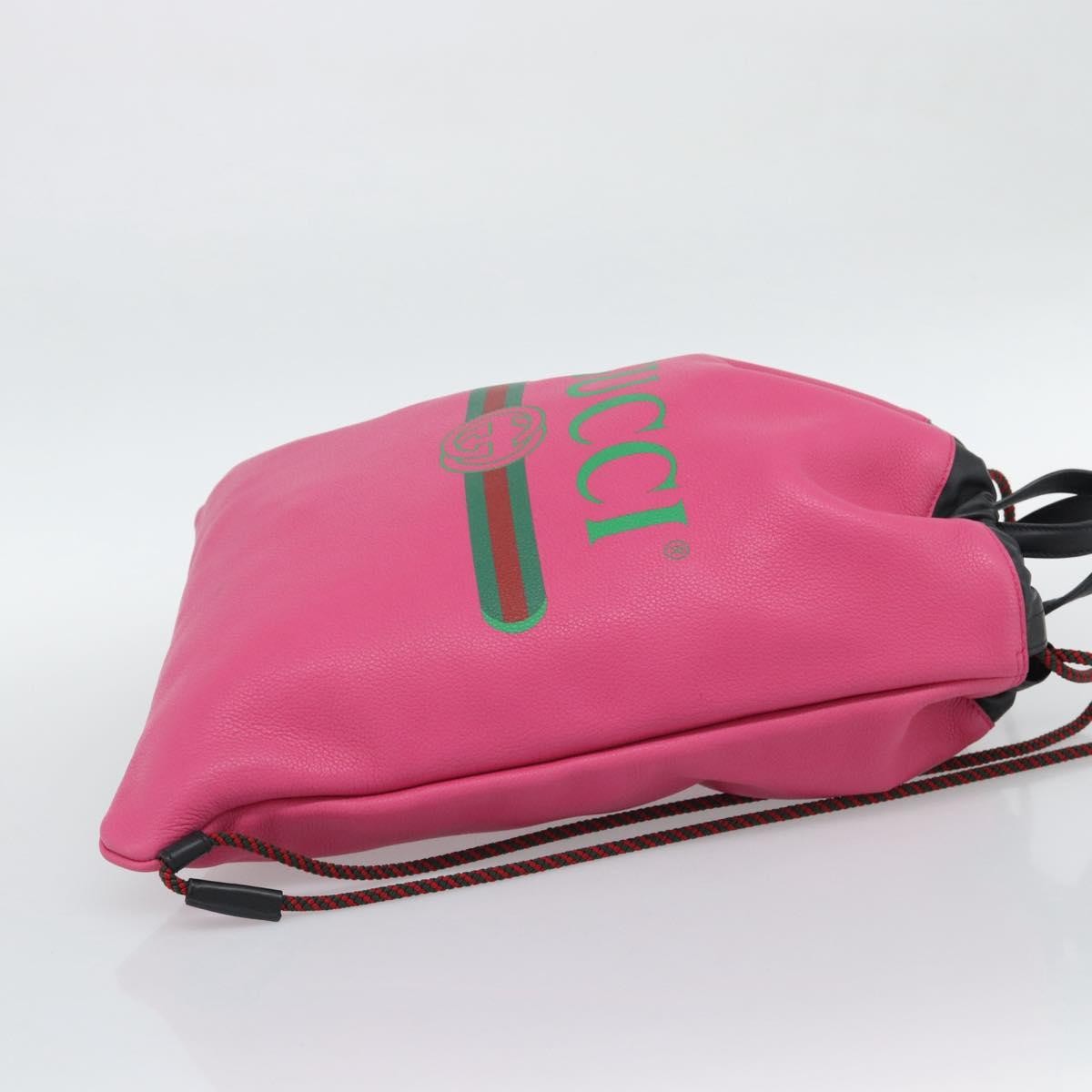 Gucci Logo Drawstring Printed Leather Pink Leather Backpack Bag (Pre-Owned)