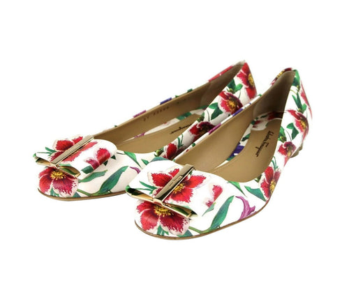 Salvatore Ferragamo White/Multi-color Leather Flats