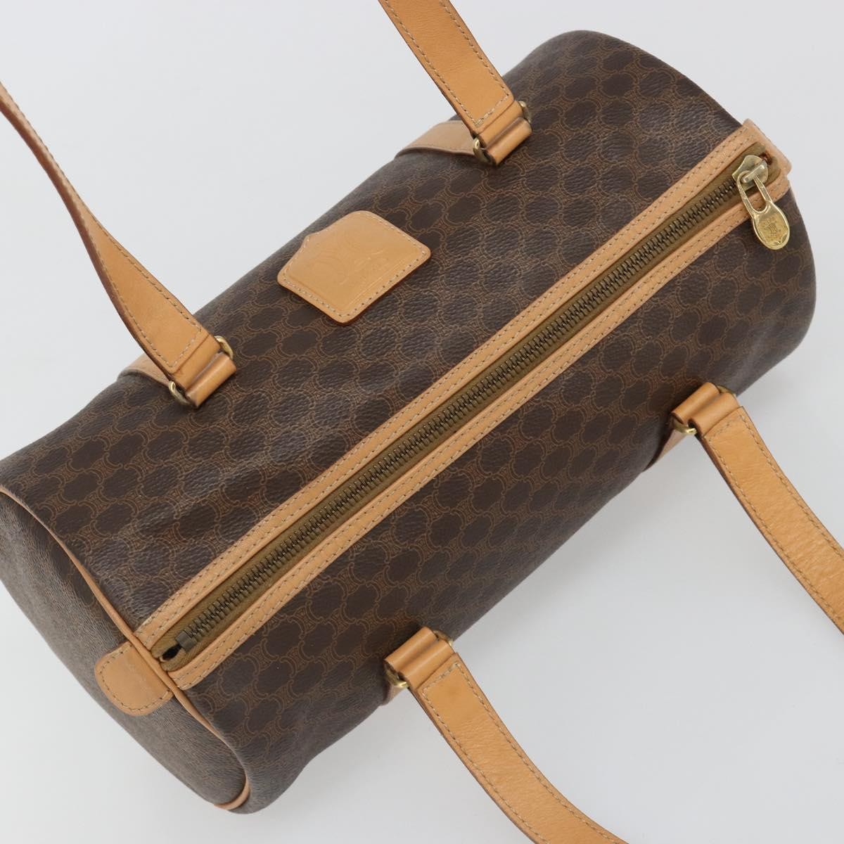 Celine Vintage Barrel Macadam Canvas & Leather Brown Pvc Handbag (Pre-Owned)