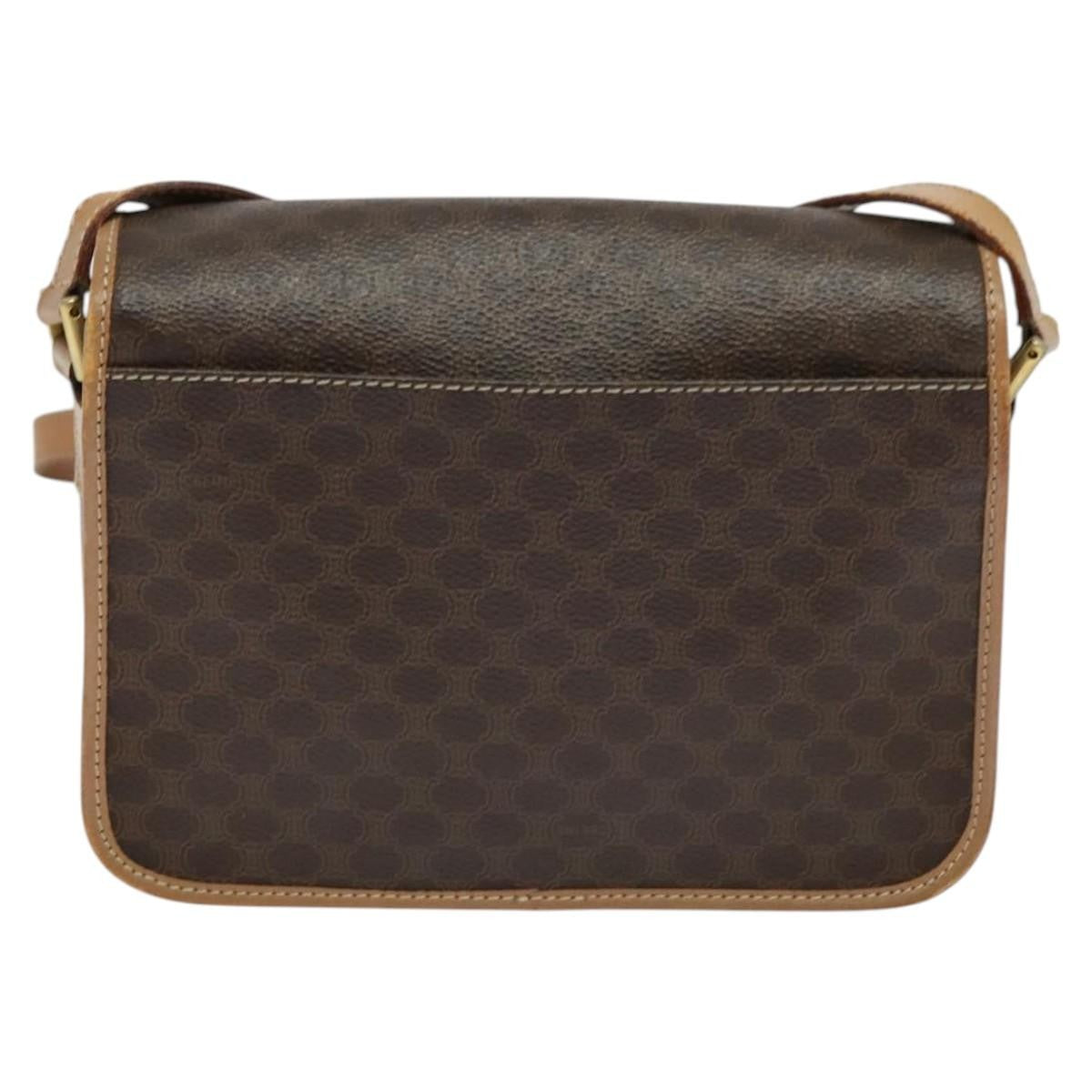 Celine Vintage Macadam Circle Logo Canvas And Leather Brown Canvas Shoulder Bag Bag (Pre-Owned)