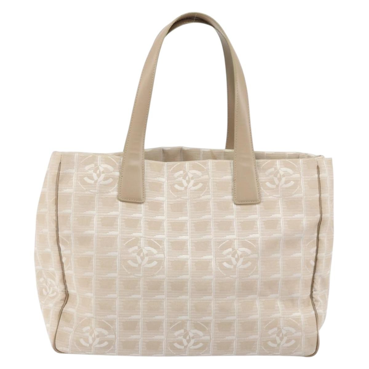 Chanel Travel Line Nylon Beige Nylon Tote Bag Bag (Pre-Owned)
