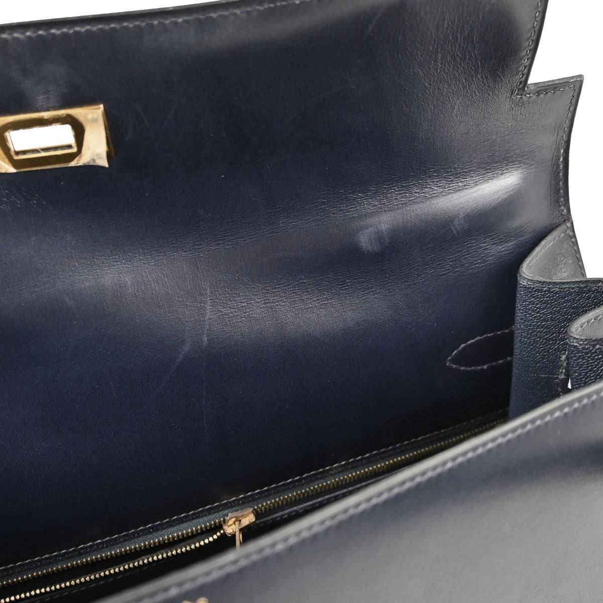 Hermes Kelly Blue Box Calf With Gold Hardware Blue Calfskin Handbag (Pre-Owned)
