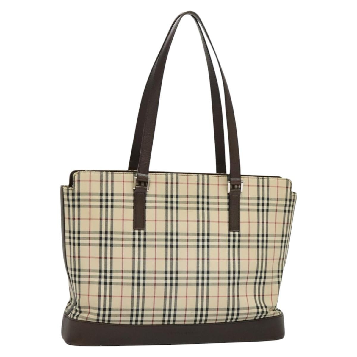 Burberry Nova Check Tote Canvas And Leather Beige Canvas Tote Bag Bag (Pre-Owned)