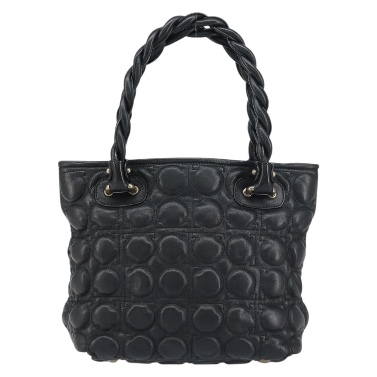 Salvatore Ferragamo Gancini Leather Black Leather Handbag (Pre-Owned)