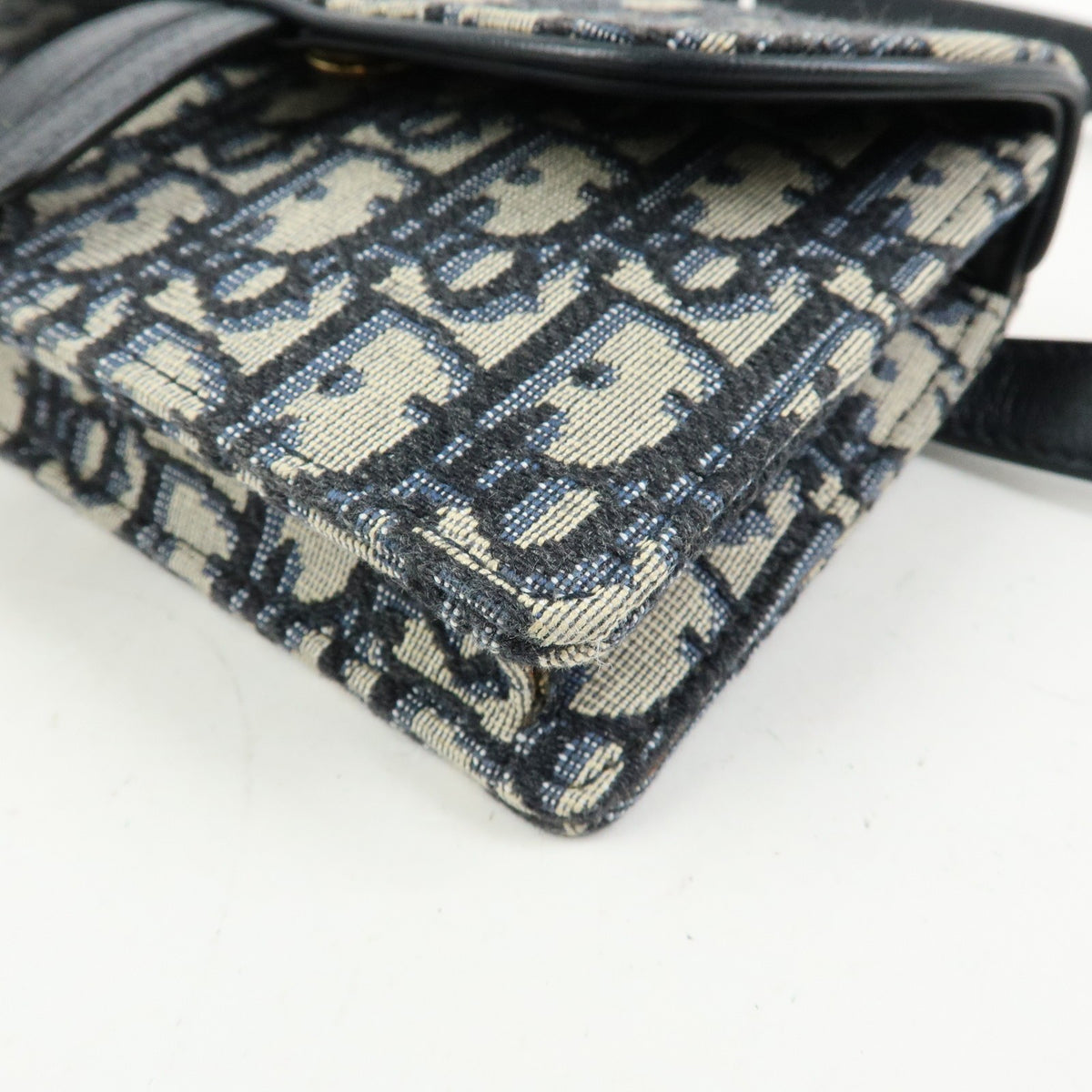 Christian Dior Saddle Belt Oblique Canvas Navy Canvas Handbag (Pre-Owned)