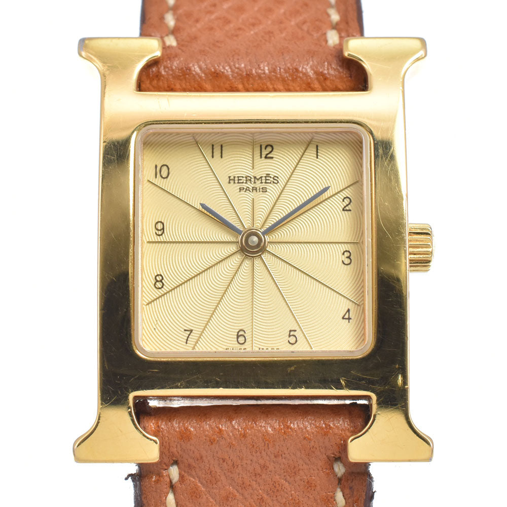 Hermes Heure H Quartz Plated Metal And Leather Watch (Pre-Owned)