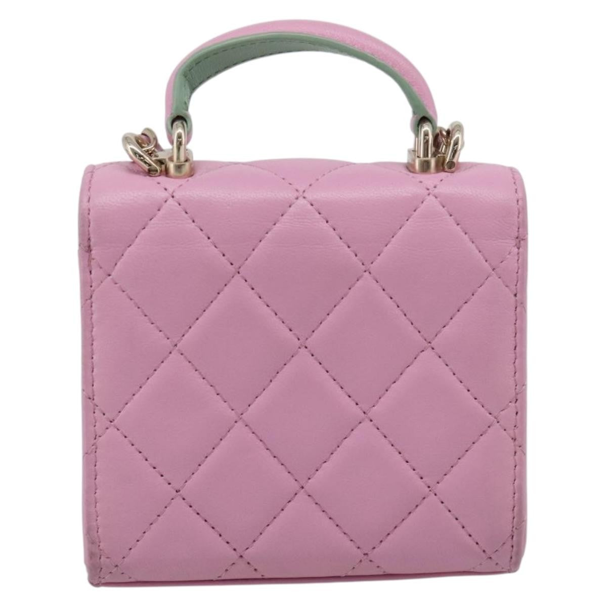 Chanel Square Classic Flap Top Handle Clutch With Chain Quilted Lambskin Pink Leather Clutche & Pouche Bag (Pre-Owned)