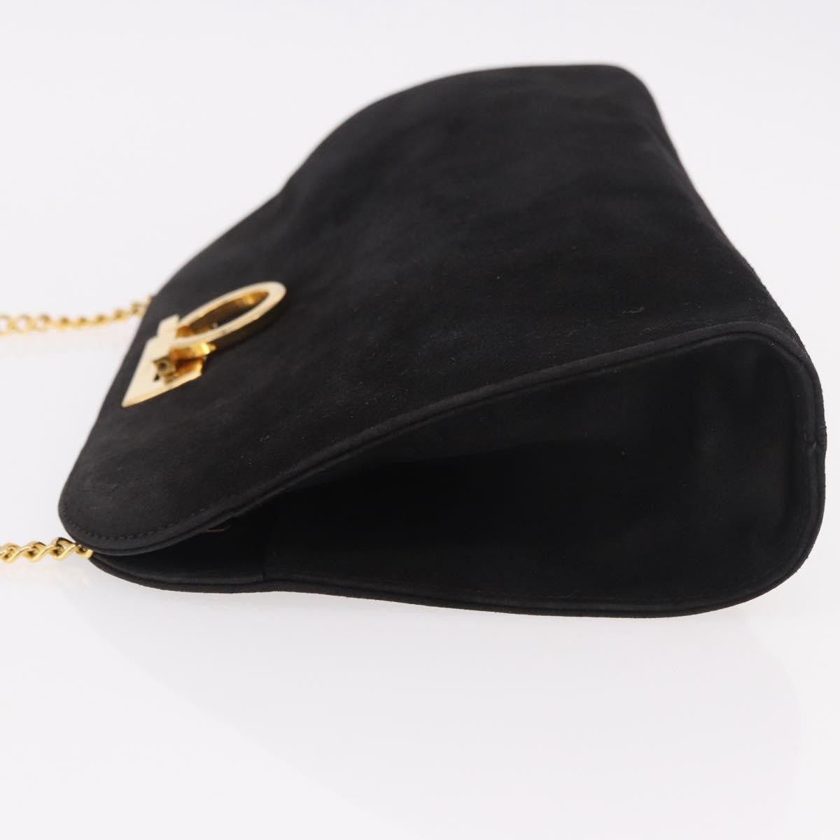 Salvatore Ferragamo Gancini Chain Suede Black Suede Shoulder Bag Bag (Pre-Owned)