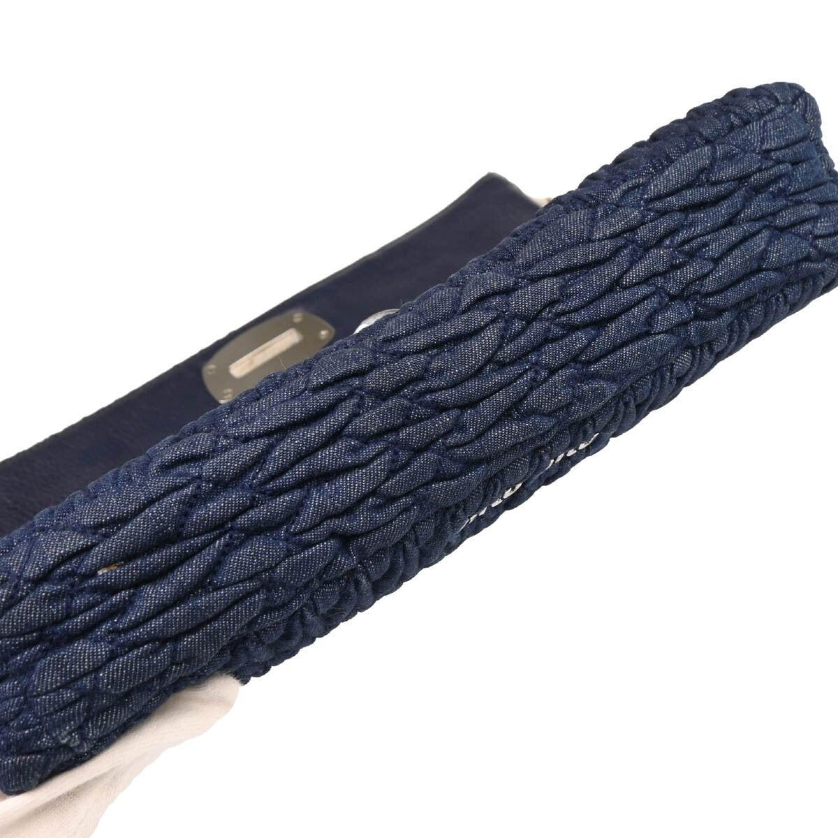 Miu Miu Crystal Clutch Matelasse Denim Navy Denim_Jeans Clutche & Pouche Bag (Pre-Owned)
