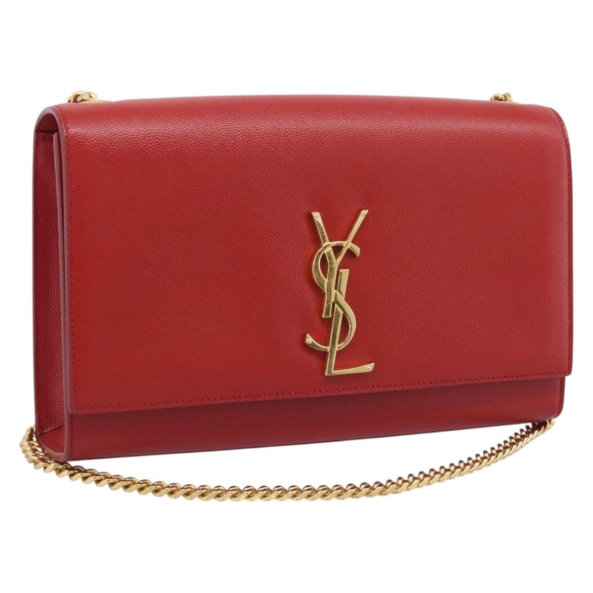 Saint Laurent Classic Monogram Flap Chain Leather Red Leather Crossbody Bag Bag (Pre-Owned)