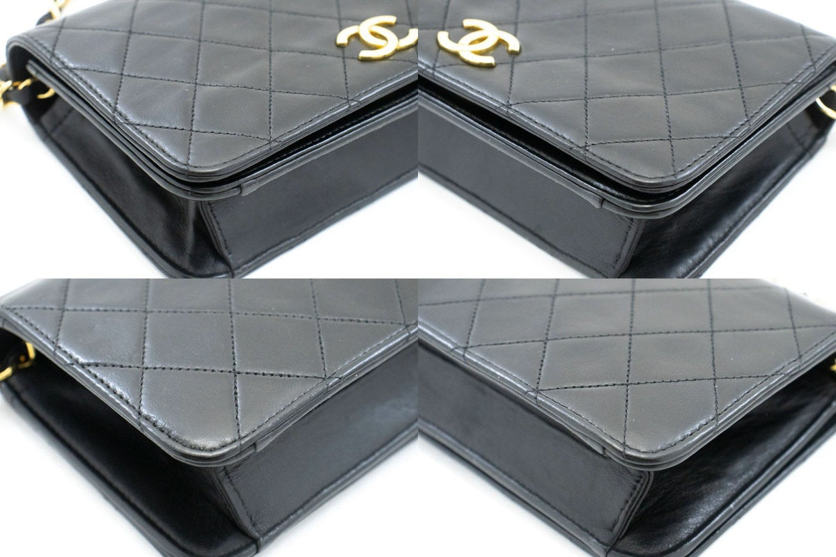 Chanel Vintage Full Flap Quilted Lambskin Black Leather Handbag (Pre-Owned)