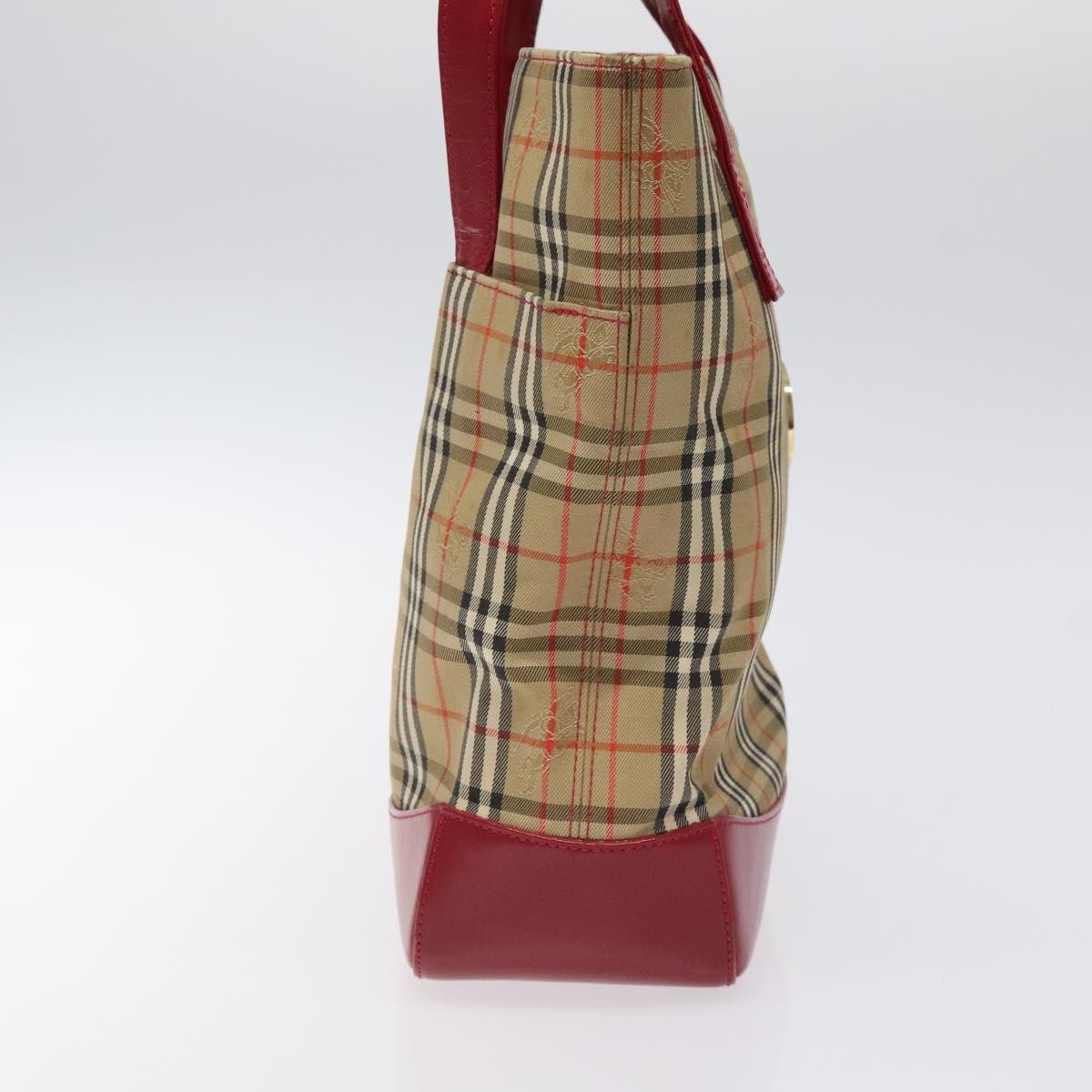 Burberry Nova Check Tote Canvas And Leather Red Canvas Tote Bag Bag (Pre-Owned)