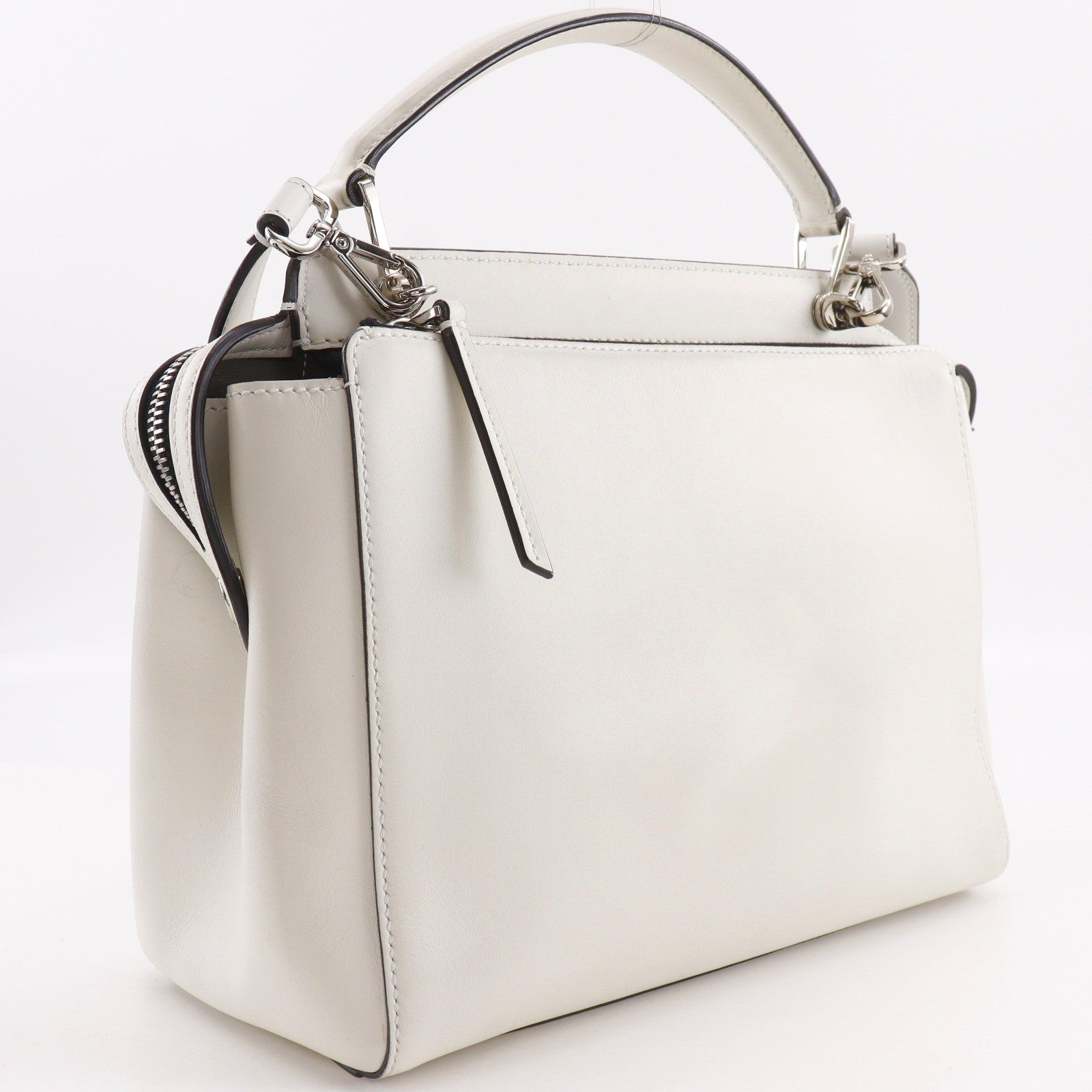 Fendi Dotcom Convertible Satchel Whipstitch Leather White Leather Handbag (Pre-Owned)