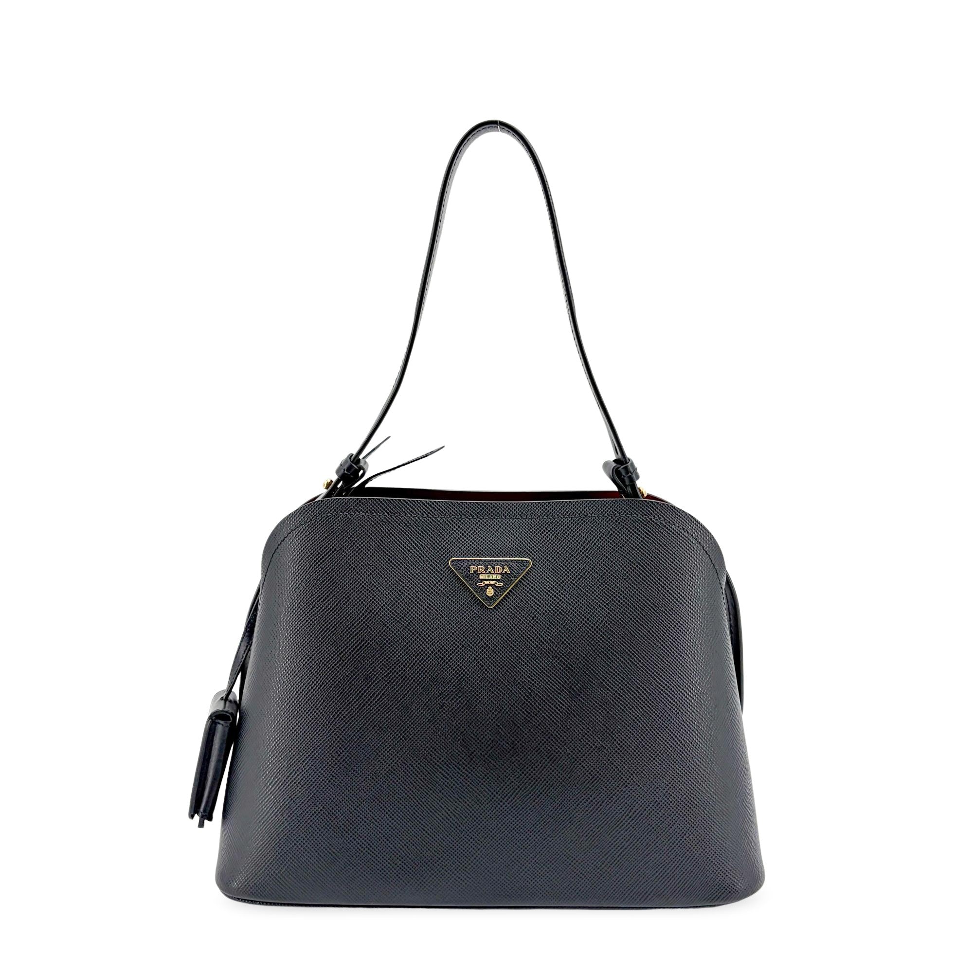 Prada Matinee Top Handle Saffiano Leather Black Leather Handbag (Pre-Owned)