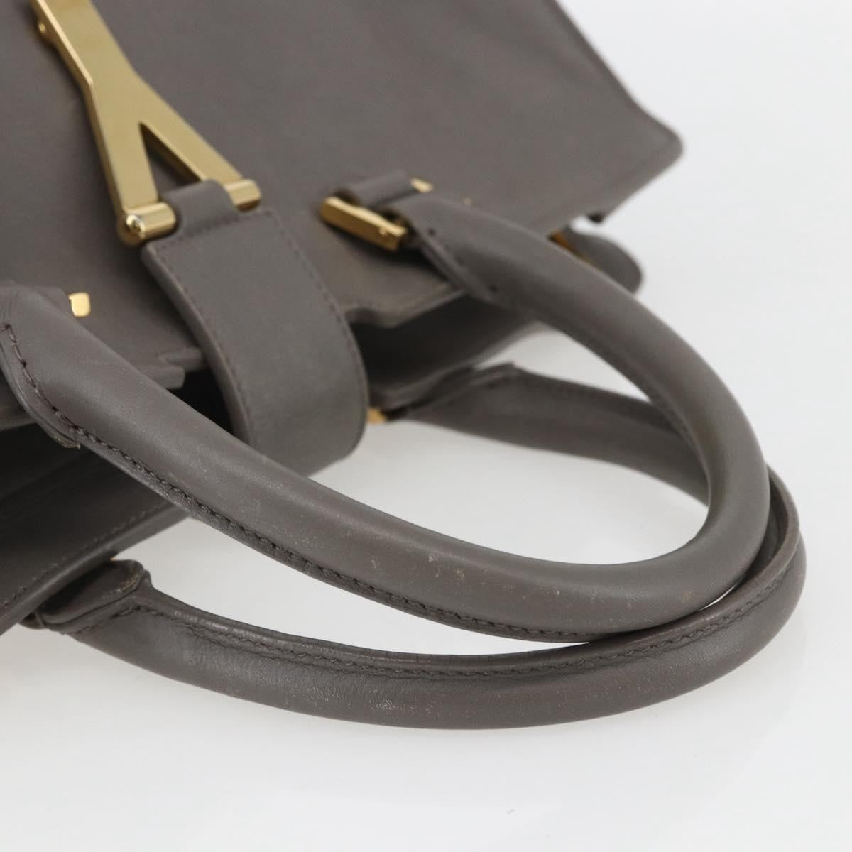Saint Laurent Classic Y Cabas Leather Gray Leather Tote Bag Bag (Pre-Owned)