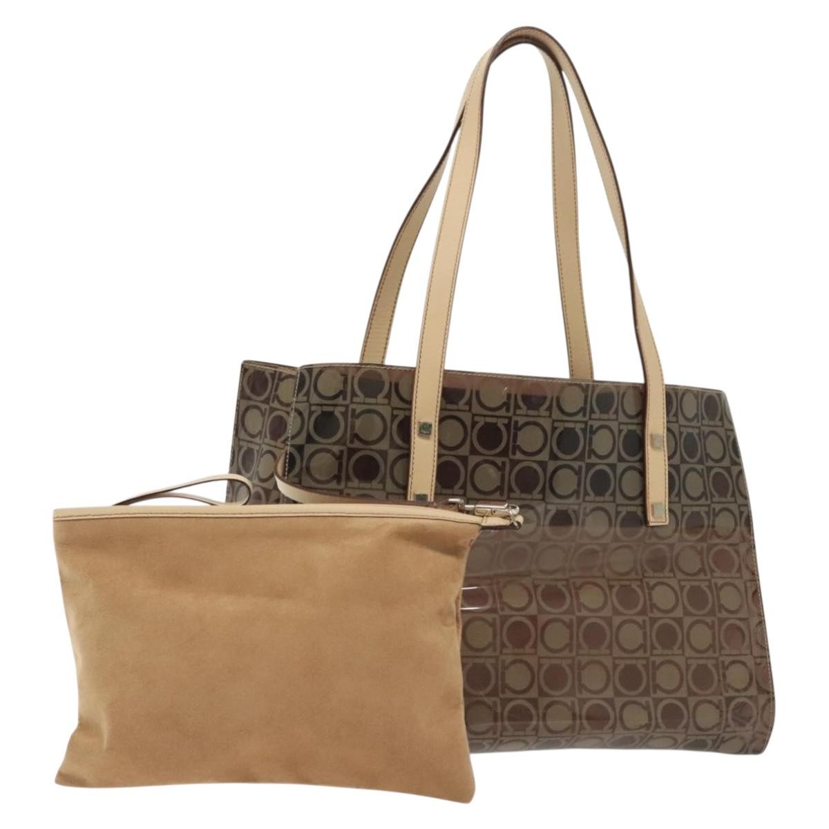 Salvatore Ferragamo Gancini Tote Vinyl Brown Plastic Tote Bag Bag (Pre-Owned)