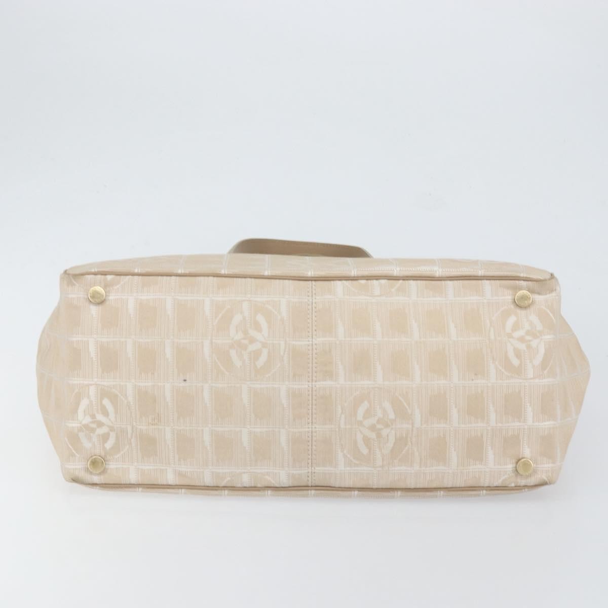 Chanel Travel Line Nylon Beige Nylon Tote Bag Bag (Pre-Owned)