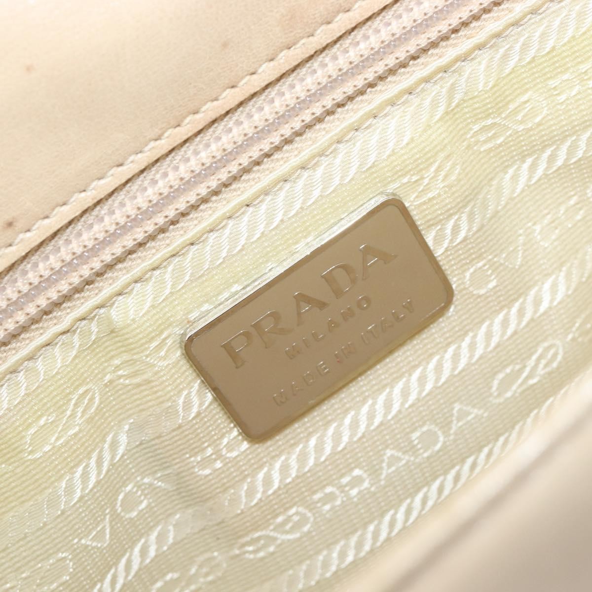 Prada Resin Chain Ruffle Flap Leather Beige Leather Handbag (Pre-Owned)