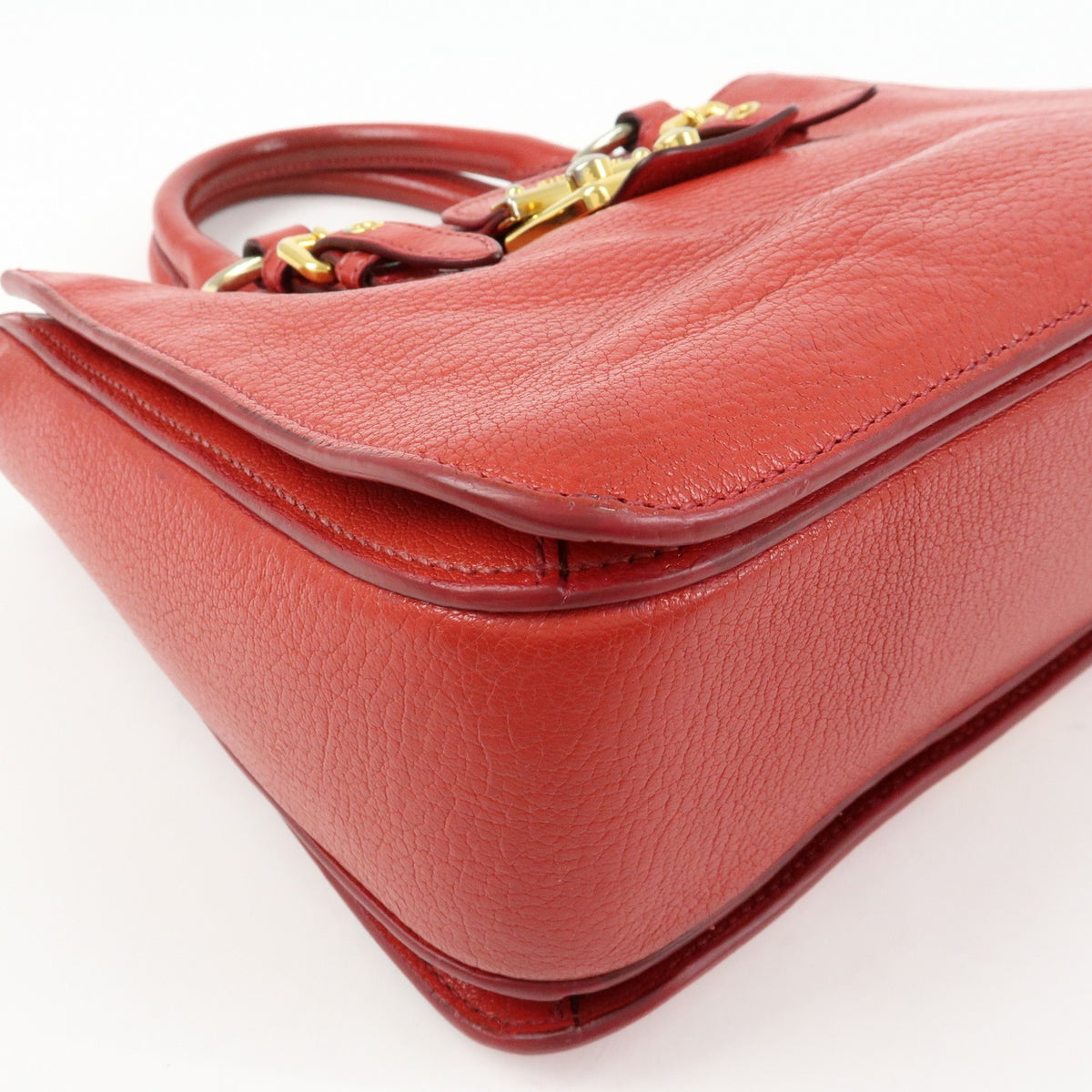 Miu Miu Madras Convertible Lock Leather Red Leather Tote Bag Bag (Pre-Owned)