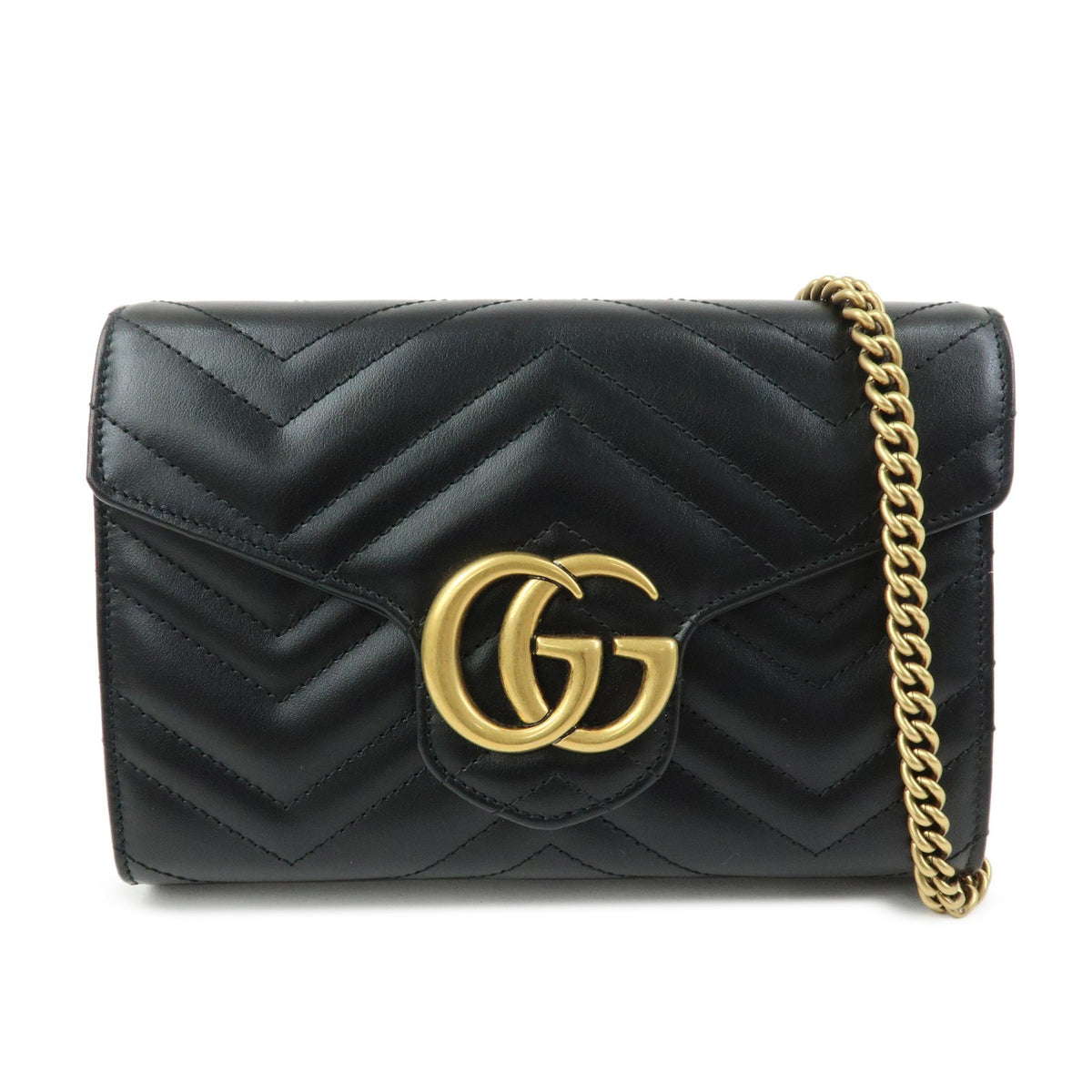 Gucci Gg Marmont Chain Matelasse Leather Black Leather Crossbody Bag Bag (Pre-Owned)
