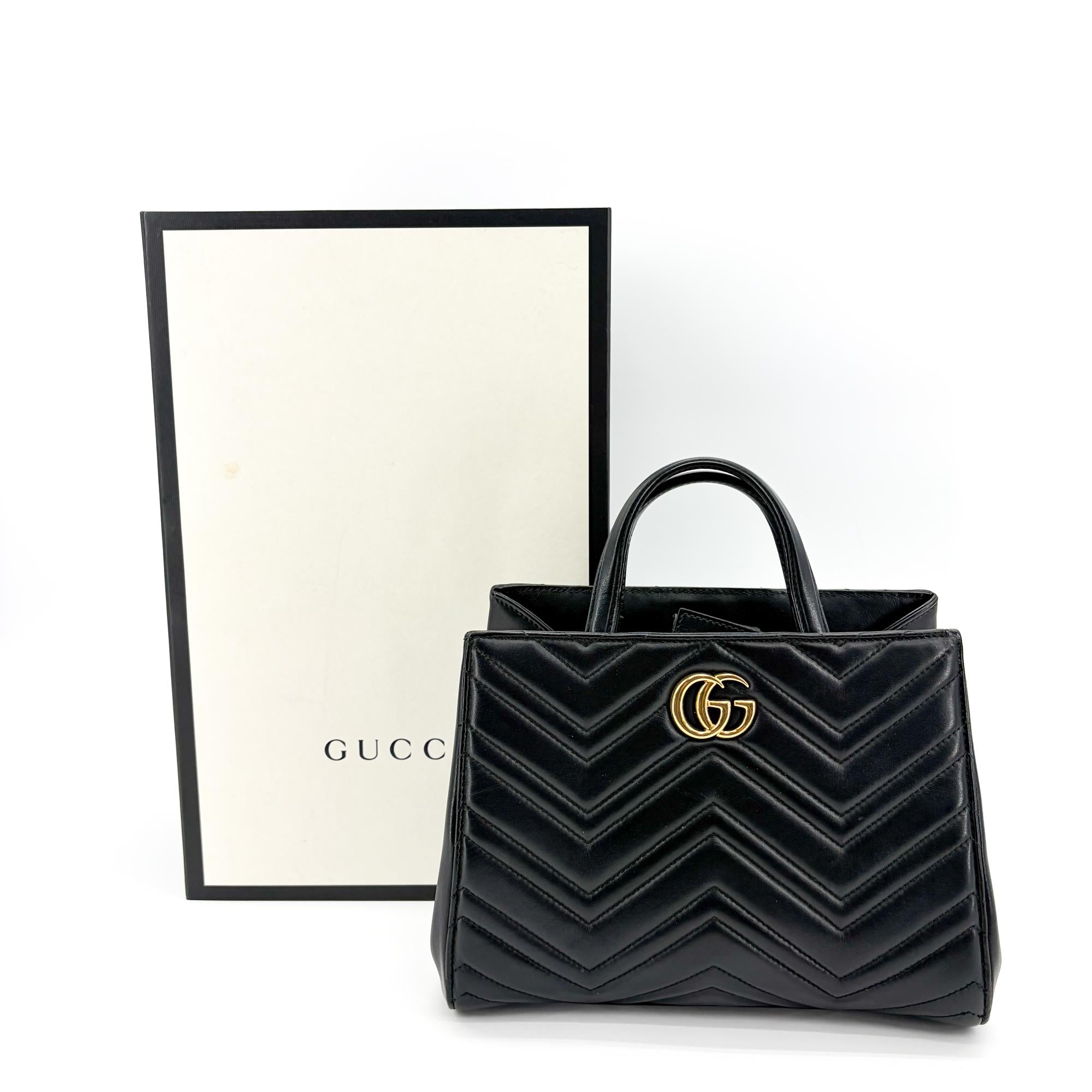 Gucci Gg Marmont Tote Matelasse Leather Black Leather Tote Bag Bag (Pre-Owned)
