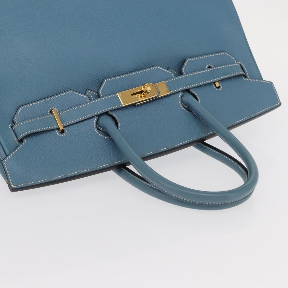 Hermes Birkin Blue Epsom With Gold Hardware Blue Leather Handbag (Pre-Owned)