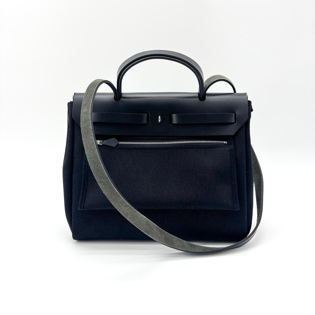 Hermes Herbag Zip Leather And Toile Black Canvas Handbag (Pre-Owned)