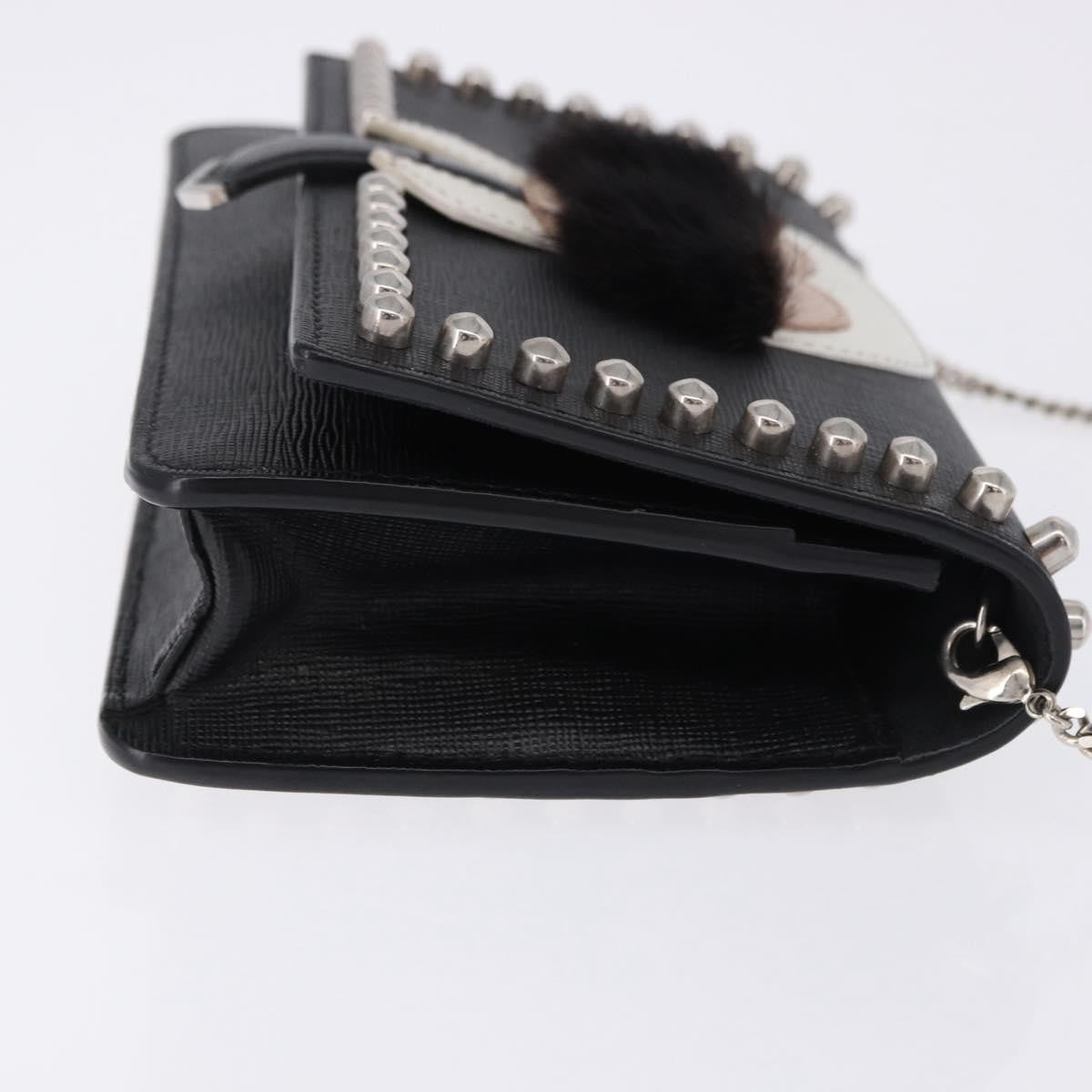 Fendi Karlito Wallet On Chain Studded Saffiano Leather Black Leather Crossbody Bag Bag (Pre-Owned)