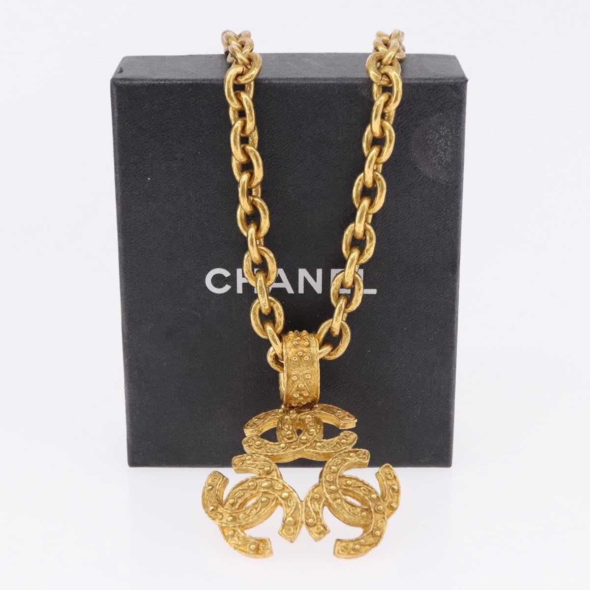 Chanel Vintage Triple Cc Chain Metal Gold Metal Necklace Jewelry (Pre-Owned)