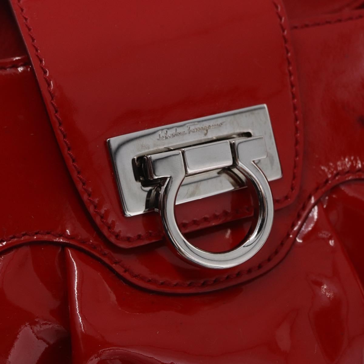 Salvatore Ferragamo Gancini Patent Leather Red Patent_Leather Handbag (Pre-Owned)